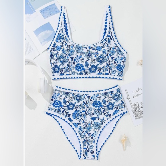 Women’s Bikini Blue Floral Whip Stitch 2 Piece
High Waisted Scoop Bathing Suits - Picture 7 of 9
